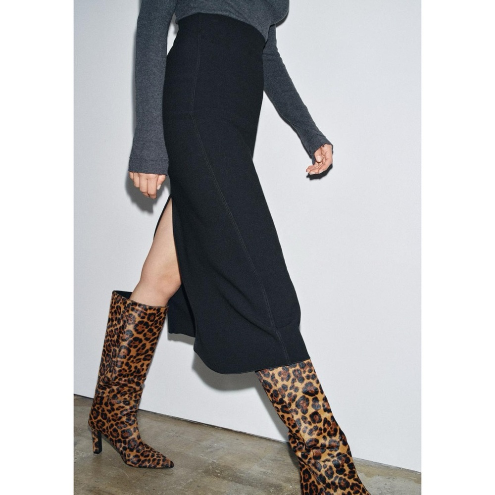 ZARA ZW Slit Black Pencil Midi Skirt w High Waist